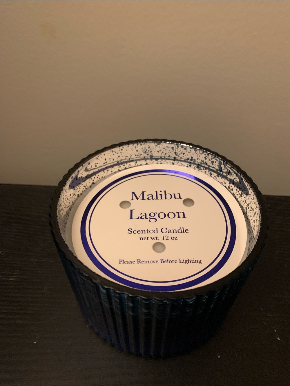 Malibu Lagoon Scented Candle in Deep Blue Ribbed Glass Jar
